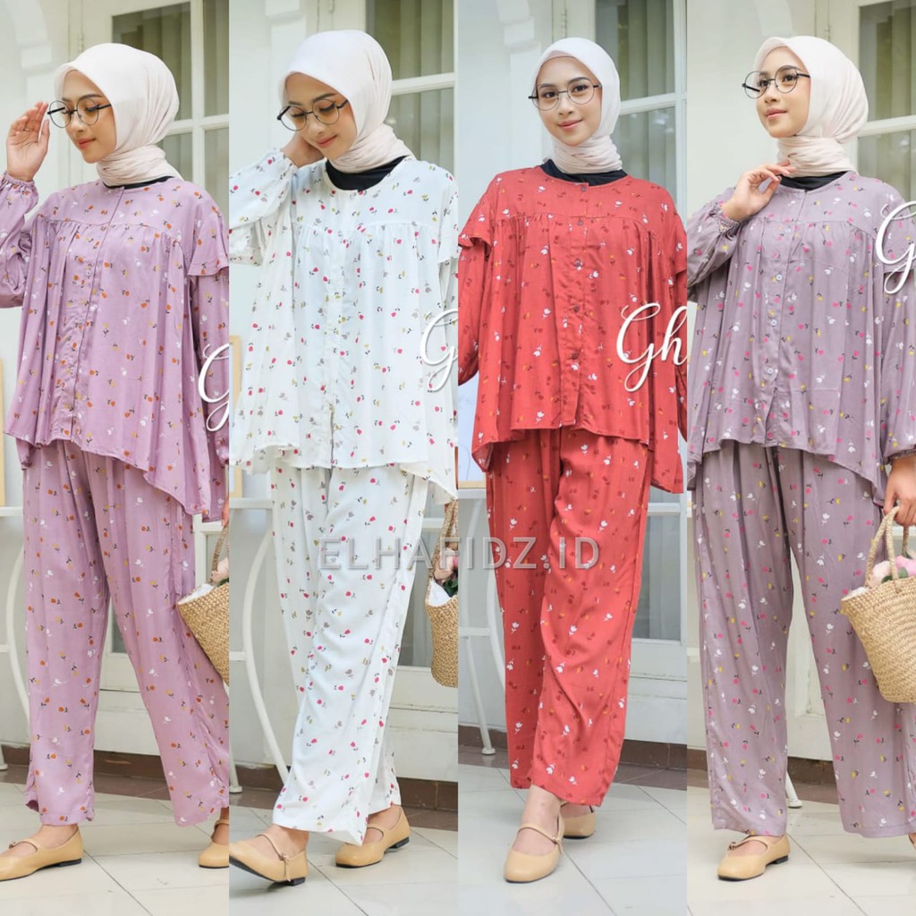 Ghaffa The Label Rubia Set Tunik / One Set Jumbo Rayon Motif Bunga / Setelan Wanita LD 125 Big Size 