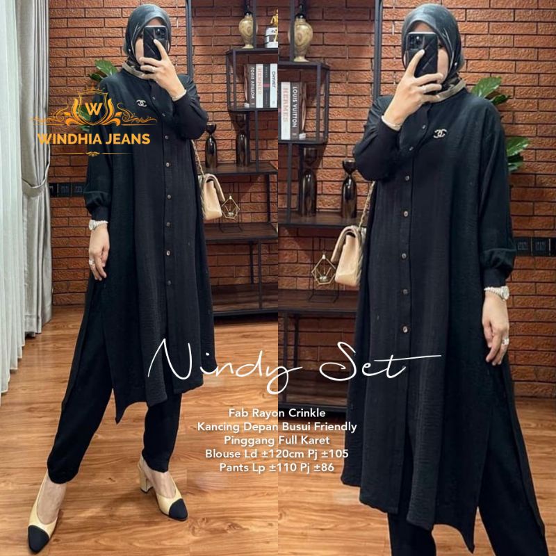 Nindy One Set Setelan Wanita Jumbo Big Size Bahan Rayon Cringkle Premium Baju Busana Fashion Wanita Dress Midi Setelan Wanita-5