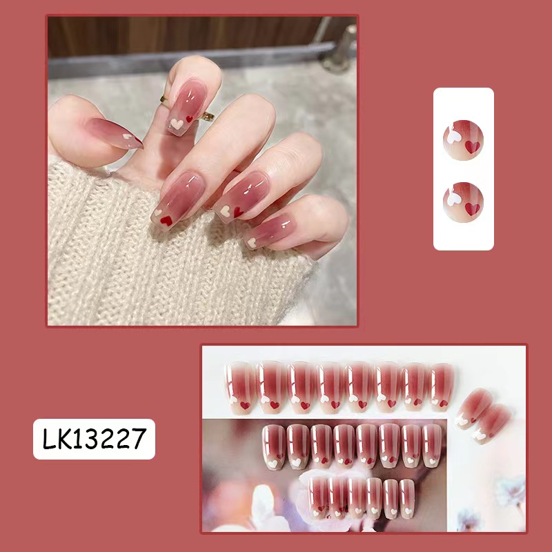 LK13227-LK13232 Tempelan 24Pcs/Set Kuku Palsu Imitasi berikut lem D60 nail Nail Art Nail Care kuku palsu 3d