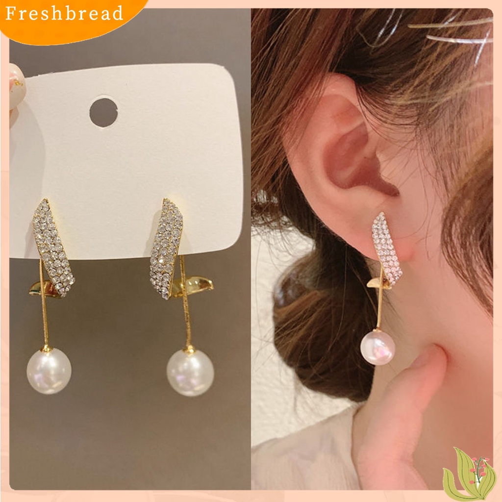 Terlaris 1 Pair Faux Pearl Drop Stud Earrings Unique Geometric Rhinestone Pearl Pendant Stud Earrings for Holiday