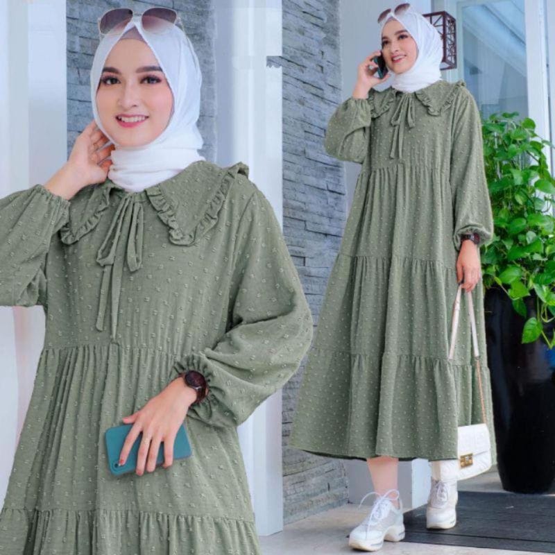 Midi Dress ZULFA - Baju Gamis Wanita Midi Dress Muslim Uragiry Dotty - Dress Wanita - Dress Kondangan - Dress Pesta