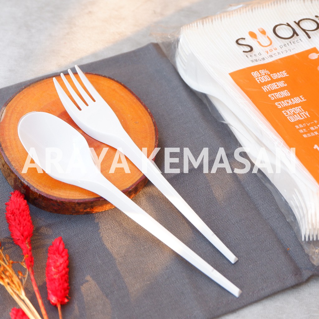 Sendok Makan Plastik Suapi Putih / Sendok Makan Plastik Suapi Hitam - Putih