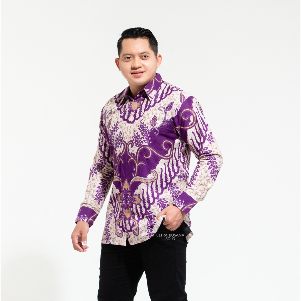 ARJUNO UNGU Kemeja Batik Pria Full Furing Bahan Katun Primisima