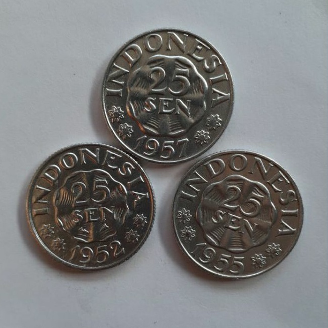 Uang koin kuno  25 sen set  tahun lengkap 1952 1955 1957