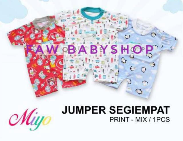 Termurah!! Miyo Baju Kodok Segi Empat Motif / Jumper Segi Empat Bayi /Baby Motif(0 - 6M)