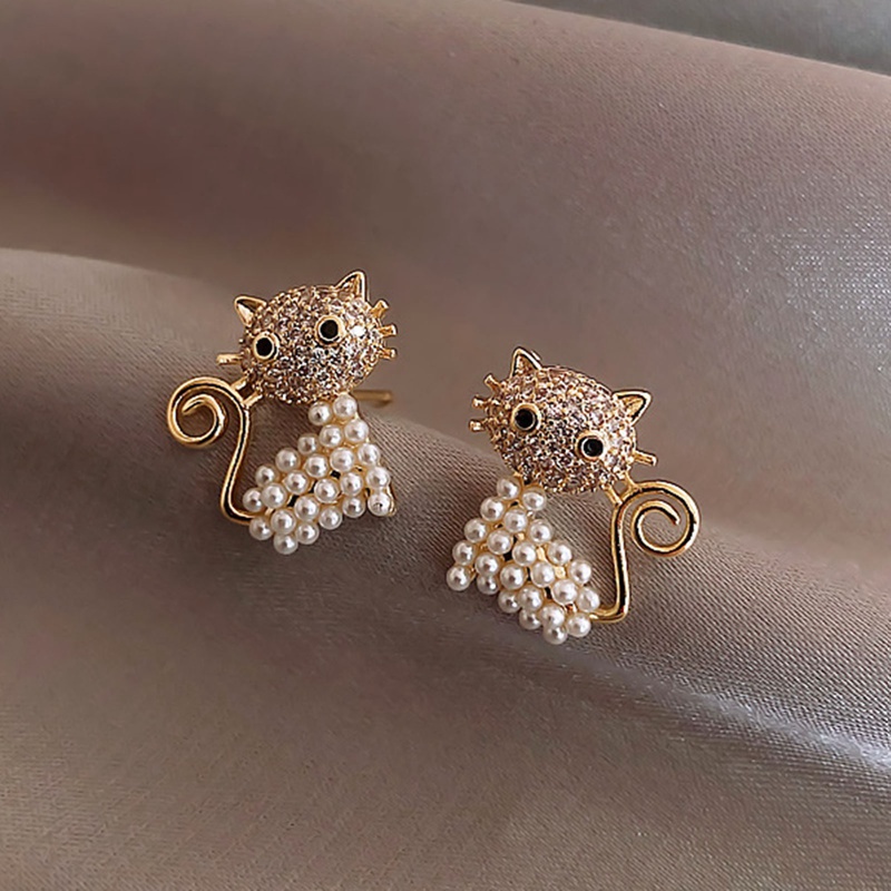 Fancyqube Anting Stud Desain Hewan Kucing Kuda Burung Aksen Mutiara Berlian Imitasi Untuk Wanita