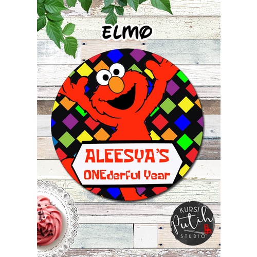 

custom birthday sticker size 5, 6 cm tema sesame street, elmo, cookie monster