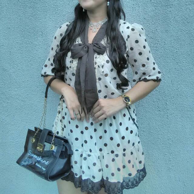 Korean Dress Polkadot Axes Femme