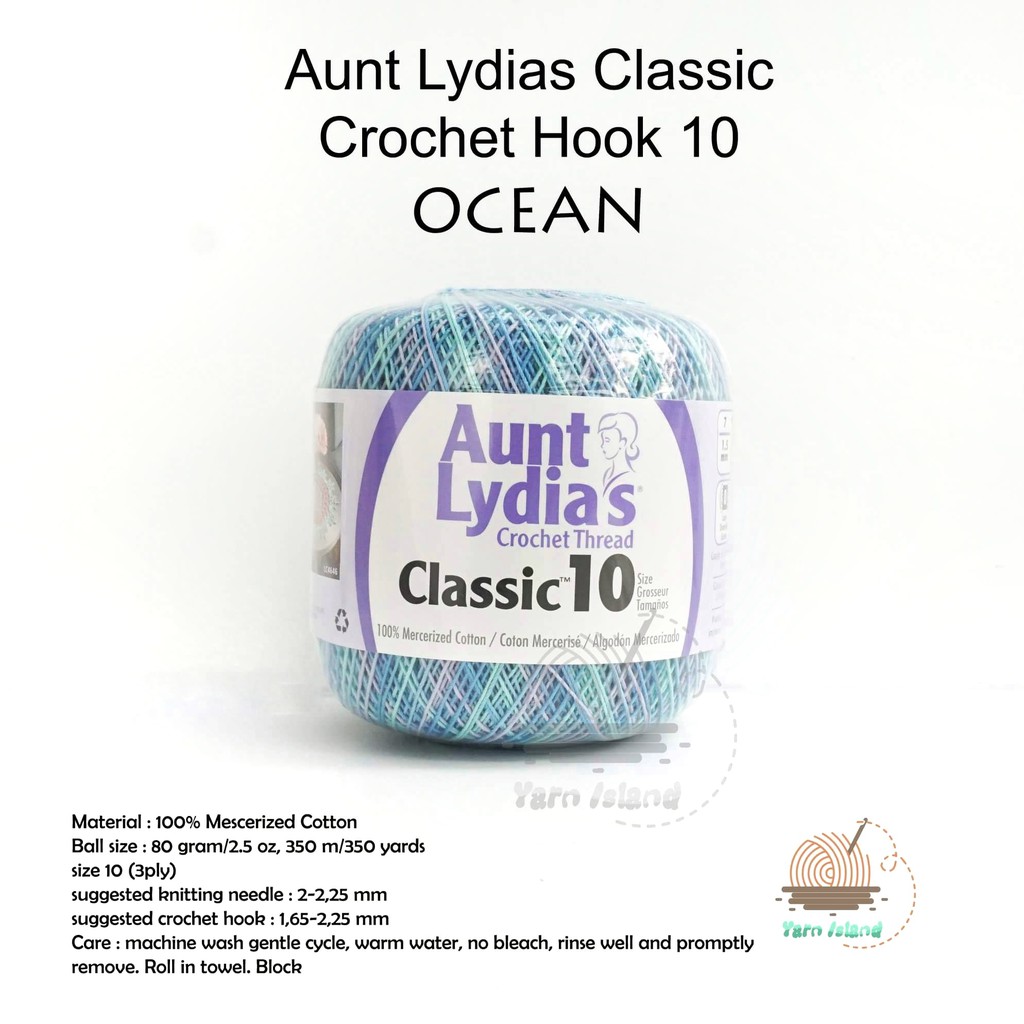 Benang rajut aunt lydia classic crochet hook 10 ocean