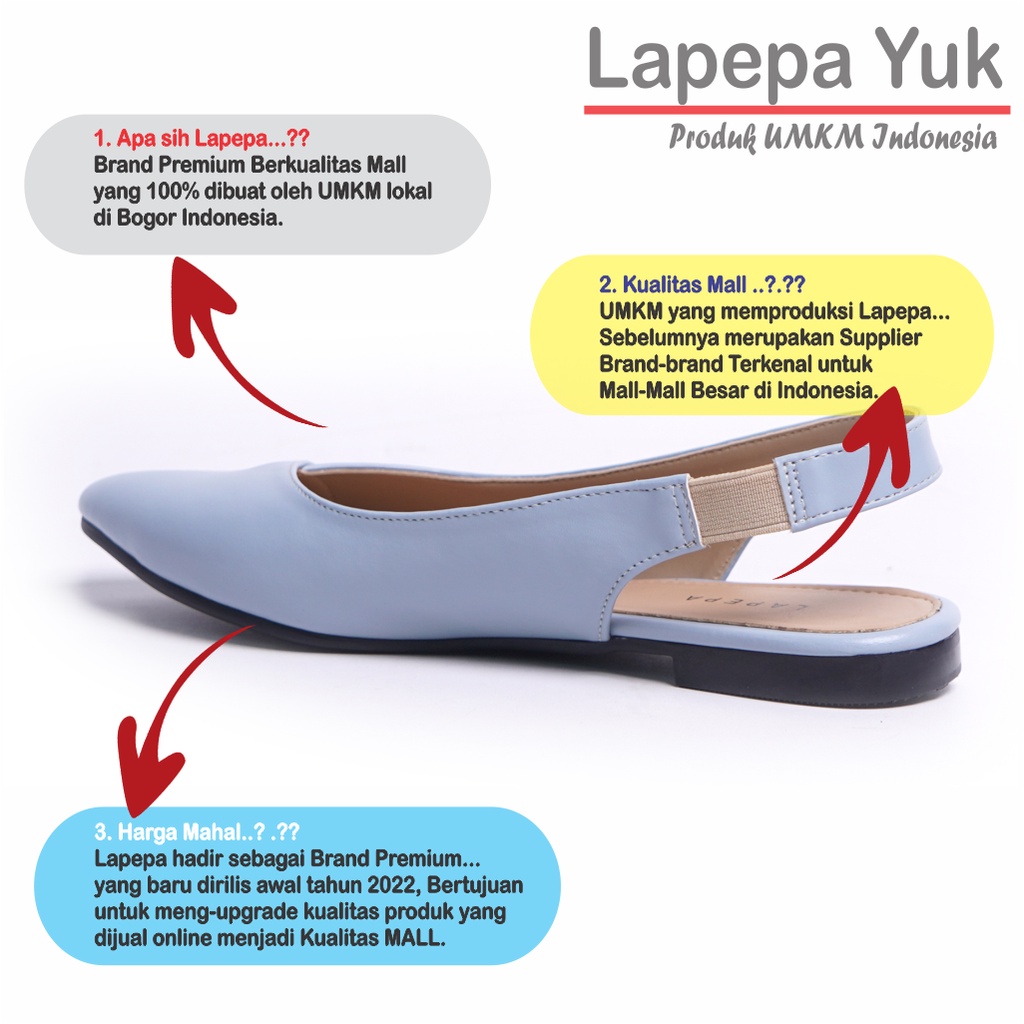 LAPEPA YUK - Sepatu Flat Shoes Wanita FREYA Untuk Kerja kantor Spatu Flatshoes Cewek Kuliahan Jalan Santai Casual Empuk Slop Lancip Warna LIGHT BLUE Kasual Biru Strap Tali Selop Belakang Premium Original Kekinian Terbaru Shoes ORI Mall Official Store