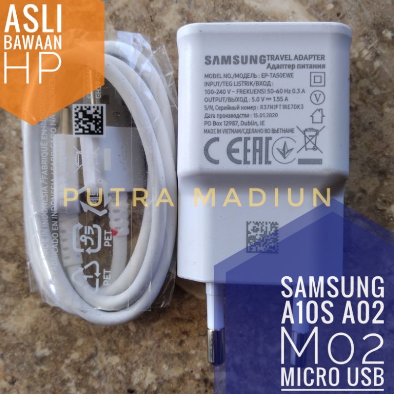 ASLI Charger ori original cabutan Copotan bawaan hp Samsung a10s a02 m02 j8 (1,55 Ampere)