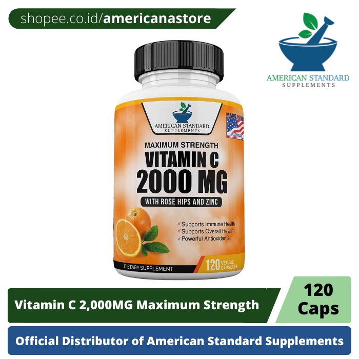 American Standard Supplements Vitamin C 2000MG, Zinc 40MG, Rose Hips - 120 Caps