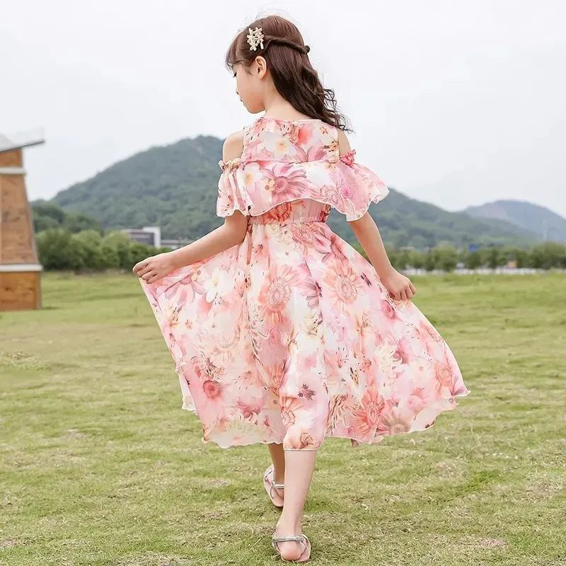 Girls Chiffon Dress summer dress 2021 new Korean version net red foreign style big girls broken flow