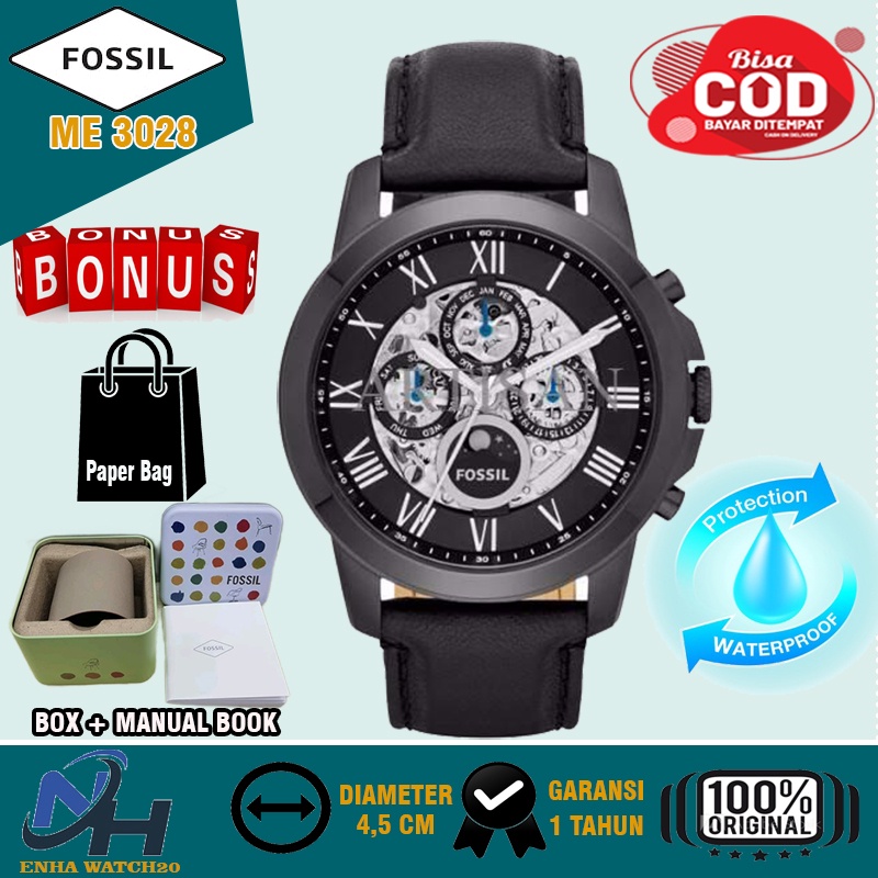 Jam Tangan Pria Remaja Dewasa Fossil ME3028 Strap Leather Original Arloji Laki Cowok Keren Water Res