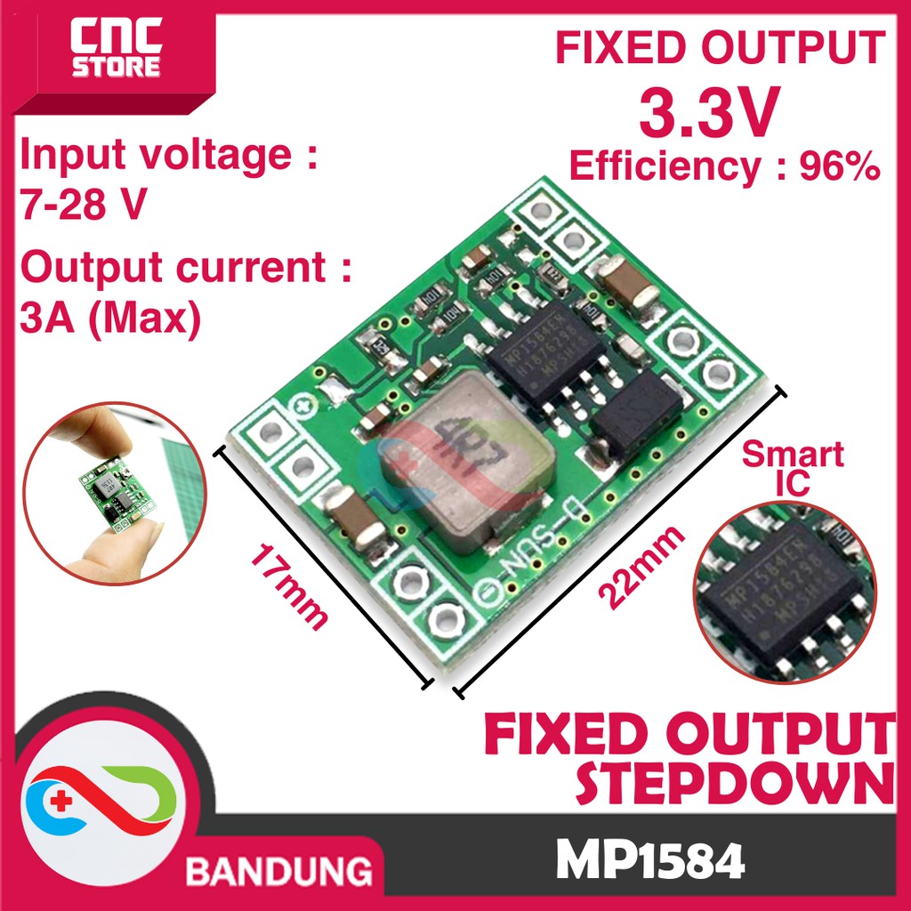 MP1584 SMALL FIXED OUTPUT STEP DOWN DC 3A 7V-28V TO 3.3V MODULE PENURUN TEGANGAN DC KE 3.3V