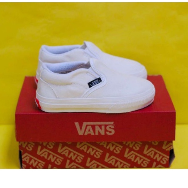 Sepatu Vans Anak Slip On Full White Slop Putih polos size 21-35