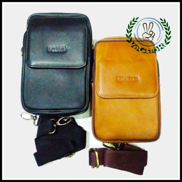 Tas Selempang Pinggang Sarung HP Pria Kulit Sapi Asli - Kickers ABE548