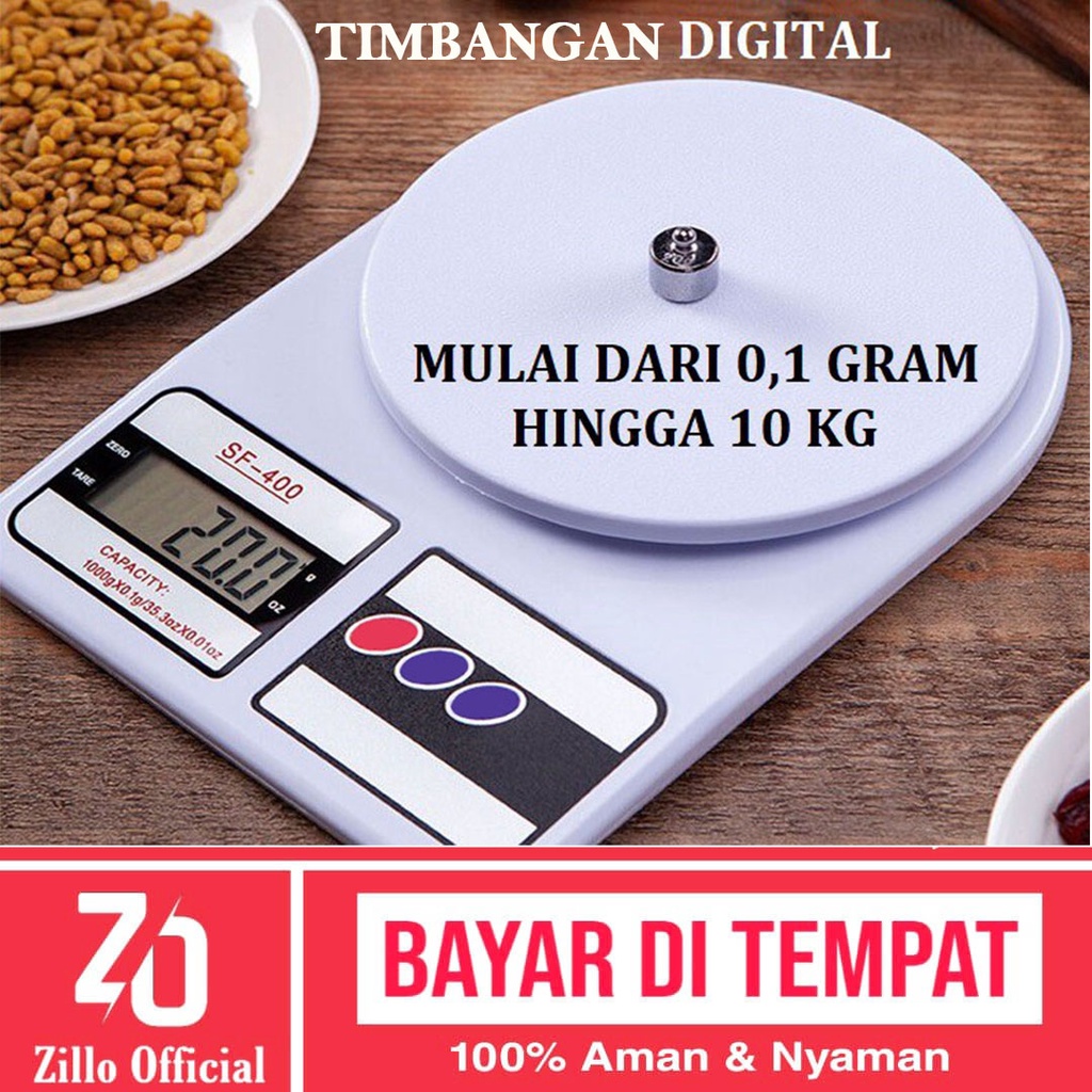 ZILLO Timbangan Dapur Digital BONUS Baterai 2PCS Alat Timbang Srerbaguna SF400 Kapasitas 10 KG