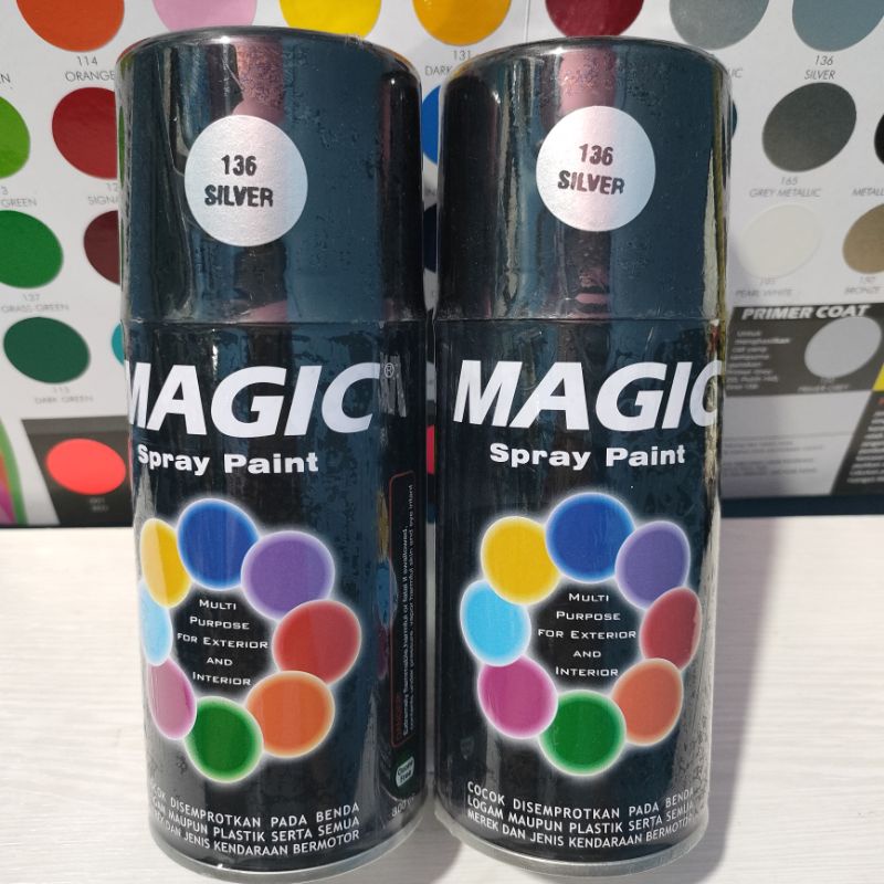 Magic Spray Paint Pilox Pilok Cat Magic Silver Glossy 136 300cc Cat Semprot Serbaguna Magic Ukuran Besar 300 cc