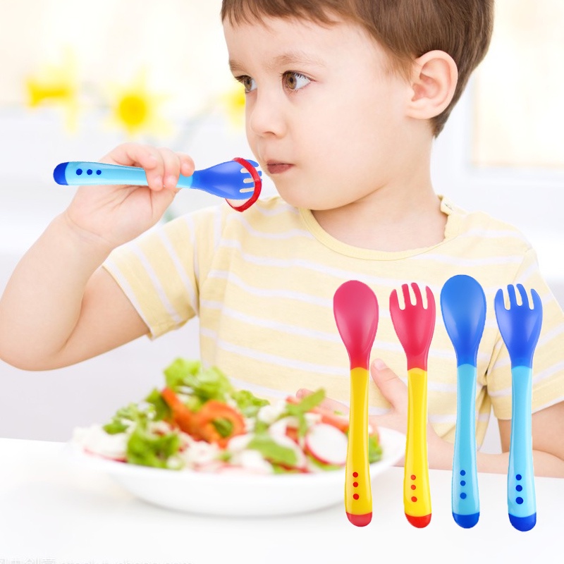 Sendok makan bayi silikon / Sendok dan Garpu Pengubah Suhu Bayi/Sendok Dan Garpu Pengubah Suhu Bayi Silikon Lembut/C 26
