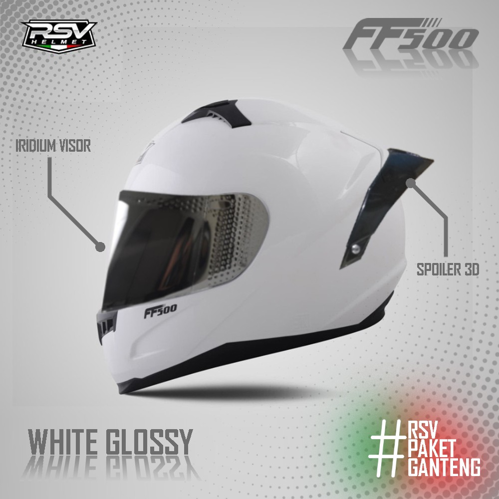 HELM RSV FF500 WHITE GLOSSY PAKET GANTENG / HELM FULL FACE / HELM RSV