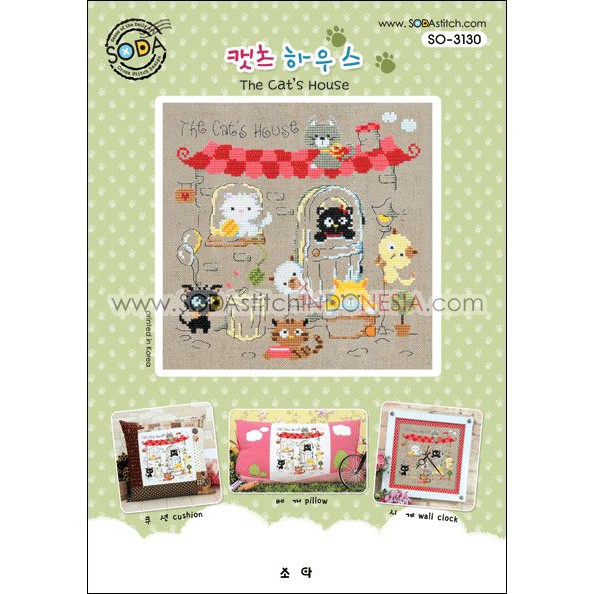 Paket DIY Craft Sulam Kristik Strimin Cross Stitch Sodastitch SO-3130 - The Cat's House Kucing