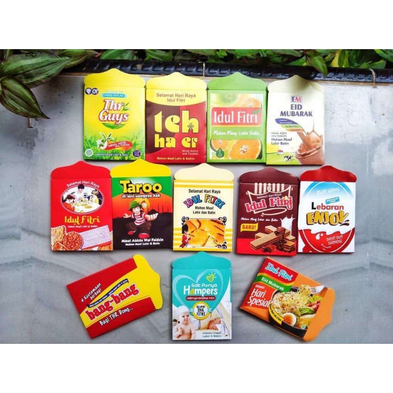 [Pack isi 10 LEMBAR] Amplop Lebaran Snack Unik Kekinian tebal premium ukuran 7 x 12,5 cm - Amplop Lebaran snack viral - 1pack / Amplop angpao isi 10 pcs ukuran 7x12,5 cm / amplop lebaran siap pakai / amplop lebaran isi 10