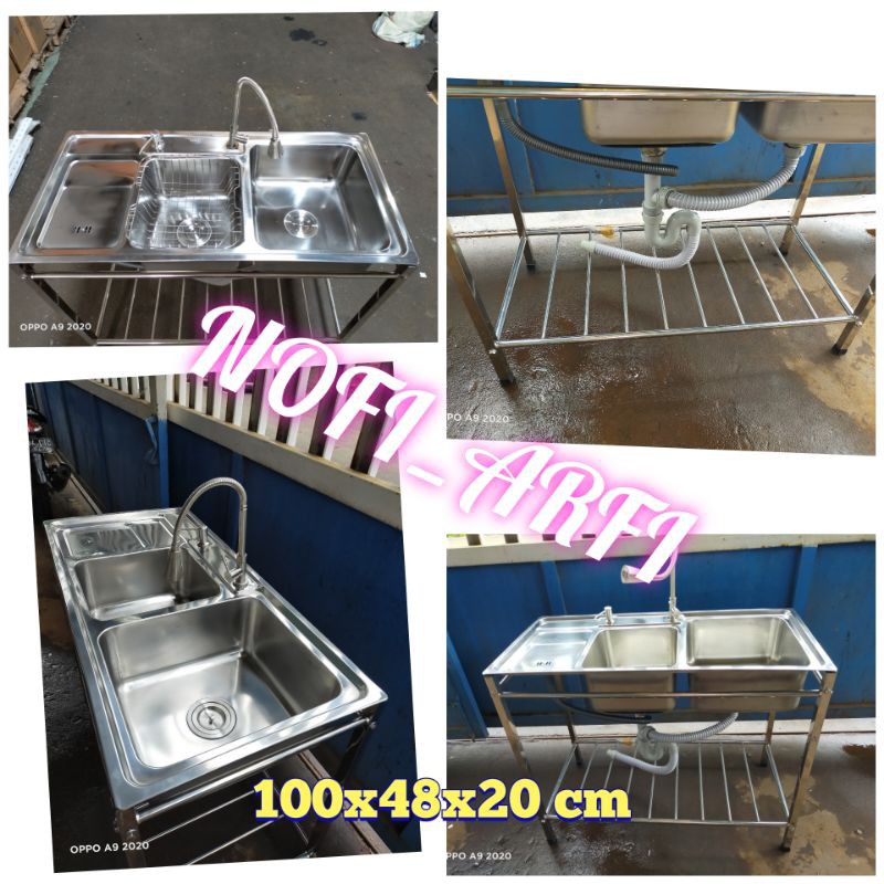 TERMURAH Bak cuci piring portable/rak/KAKI/Kitchen Sink/bak cuci piring 2 lubang stainless full set 
