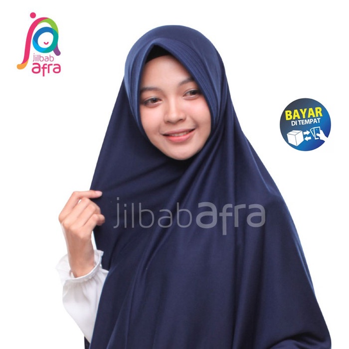 Jilbab Afra Arfa Amira Hijab Kerudung Instan Antem Bergo Biru Dongker - L