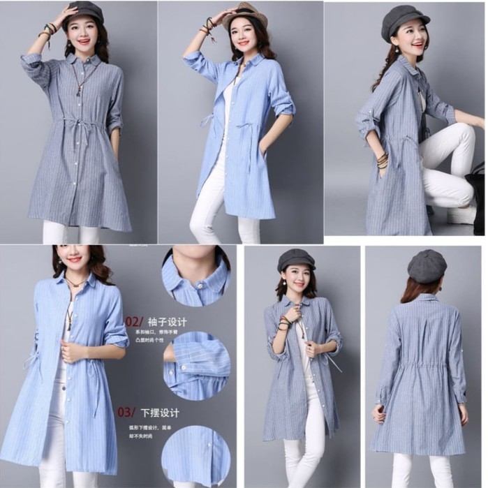 oi852- baju atasan wanita blouse garis tali pinggang import