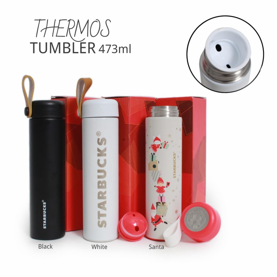 tumbler starbucks thermos santa / black / white 473ml