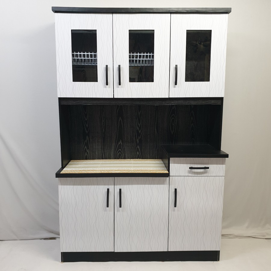 RAK PIRING DAPUR / LEMARI SAYUR  KAYU 3 PINTU MODERN MINIMALIS HITAM PUTIH