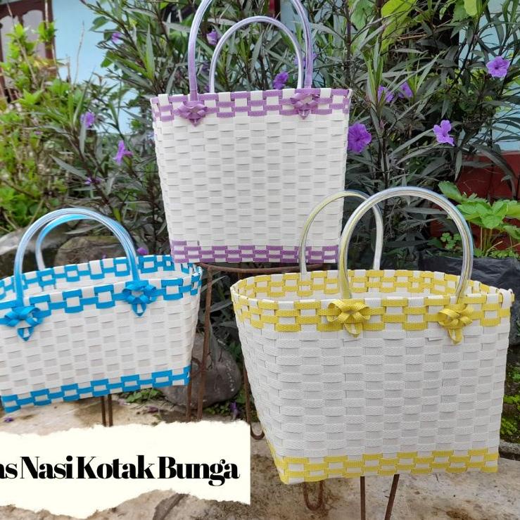 (TERPERCAYA) TAS NASI KOTAK BUNGA / TAS ANYAMAN PLASTIK