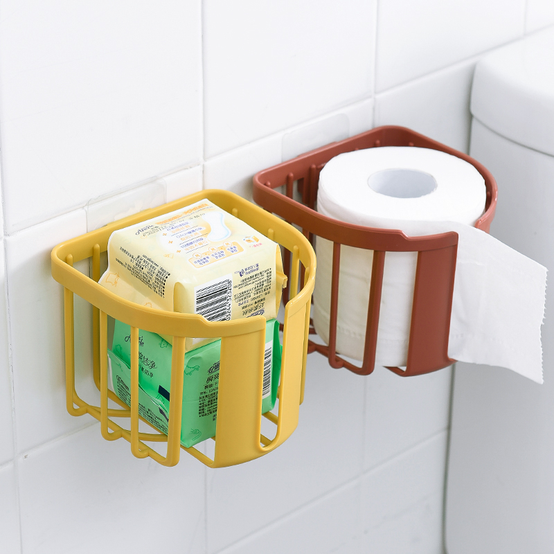 Punch Free Toilet Paper Basket / Paper Holders  Storage Shelf / Bathroom  Wall Mounted Paper Organizer Rack / WC Basket Tissue Holder