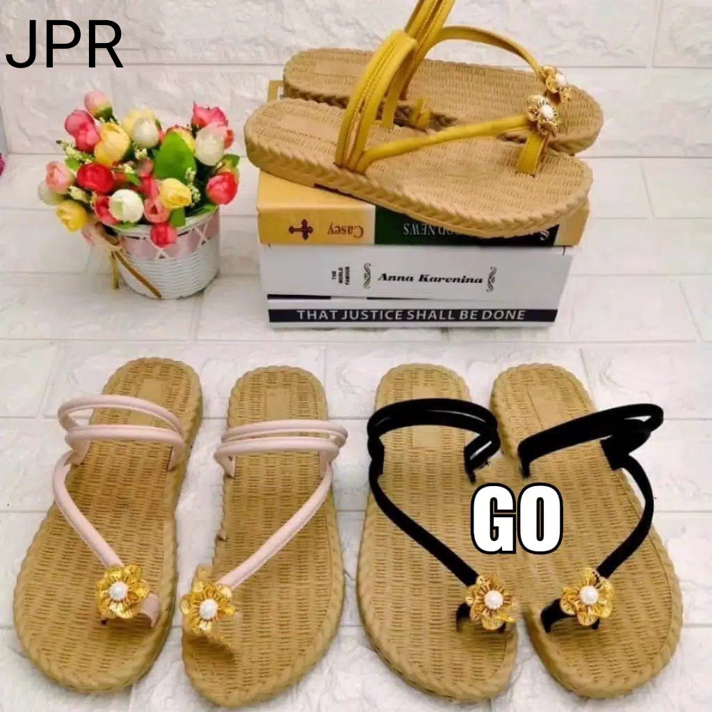 gof PUFFY Import TALI KEPANG ROTAN Sepatu Sandal Wanita Teplek Sepatu Sandal Cewek Flat Jelly