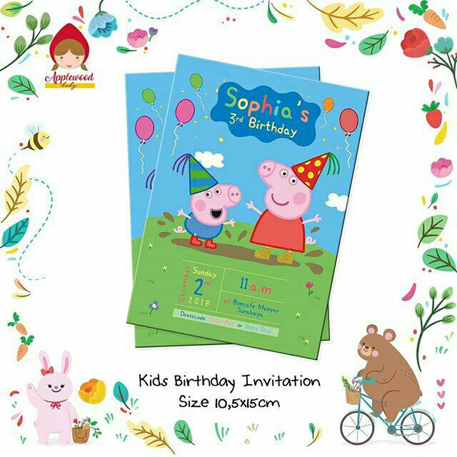 

Undangan Souvenir Tag Thanks Card Ultah / Ulang Tahun Anak Peppa Pig