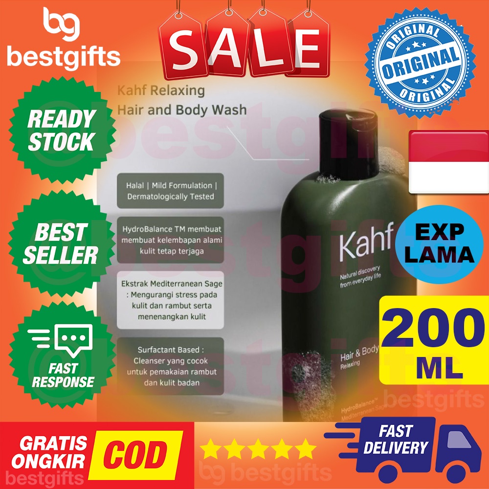 KAHF RELAXING HAIR BODY WASH SABUN MANDI SHAMPOO SHAMPO SAMPO PRIA KULIT LAKI LEMBAB HALUS 200 ML