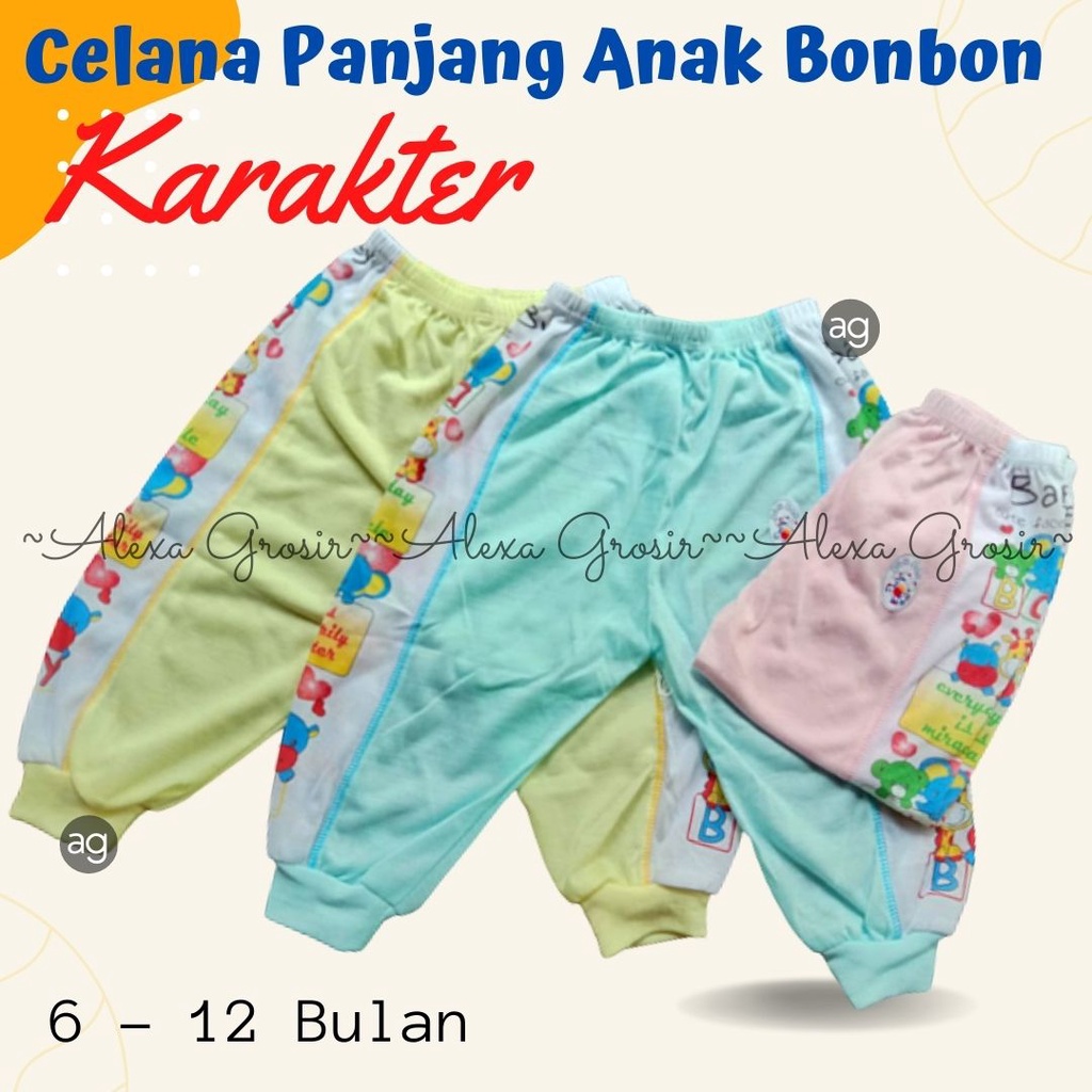 Celana Panjang Bayi Halus Lembut 6-12 Bulan, BonBon Murah Berkualitas Size S M L XL XXL/3L