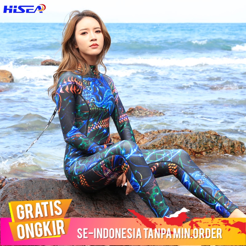 Hisea  Menyelam Profesional Wanita Lengan Panjang Celana Panjang Satu Potong Ritsleting  Menyelam Pe