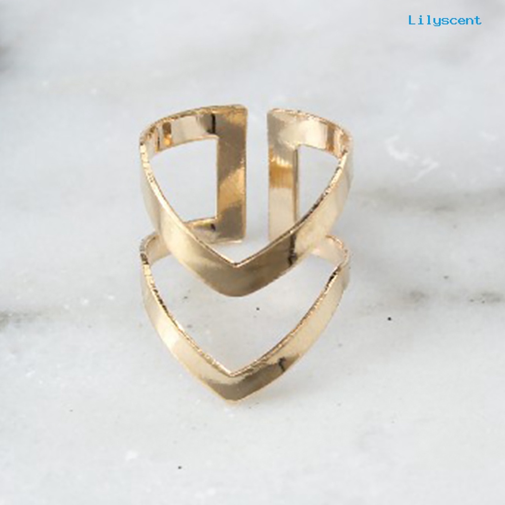 Ls Cincin Terbuka Adjustable Bentuk V Ganda Gaya Vintage Untuk Wanita