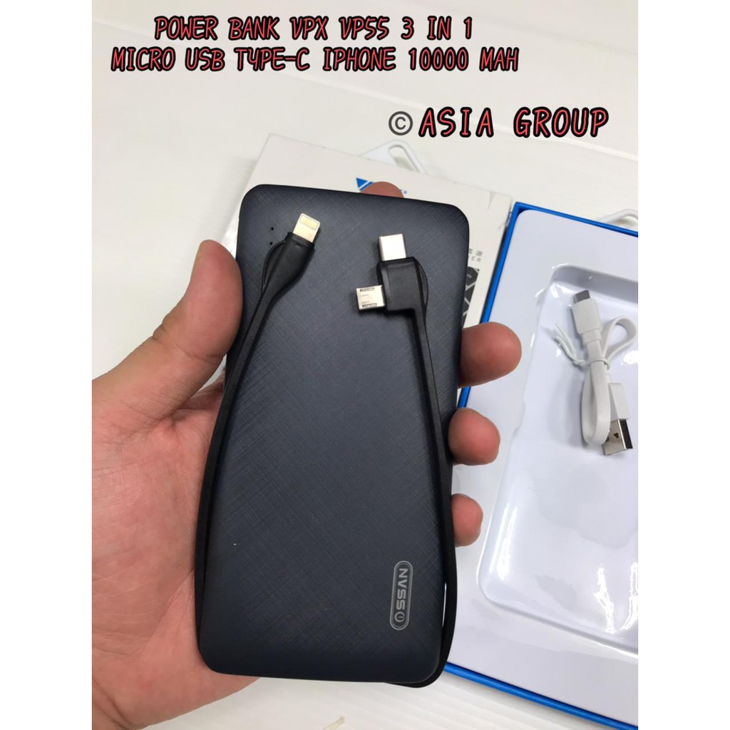 POWERBANK OSSAN VP55 10000MAH 3IN1 MICRO IPHONE DAN TYPE-C ORIGINAL GARANSI 1TAHUN