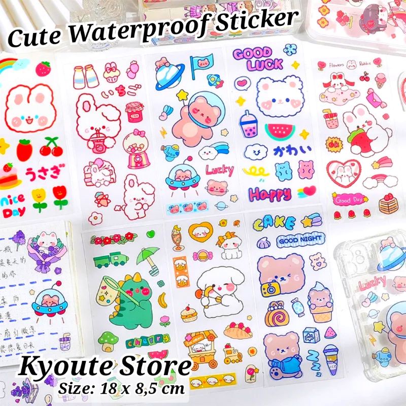 

Sticker Waterproof Cute Animal Cat Dino Bear Rabbit Transparan Tahan Air Journal Diary Scrapbook Deco