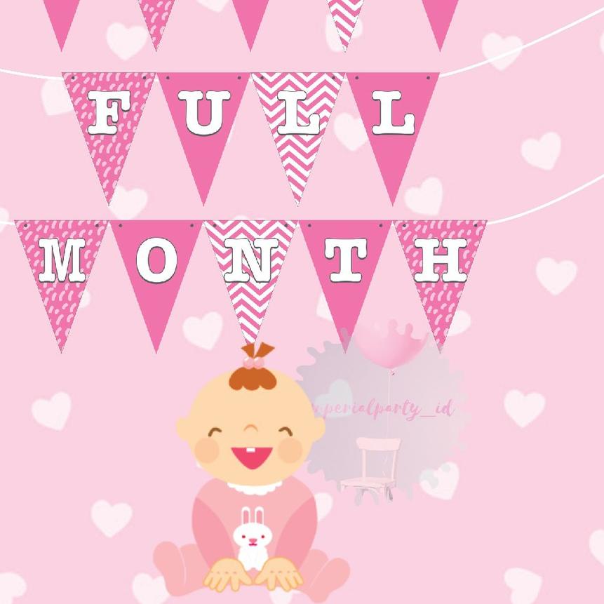 ֍ Banner Bunting Flag Happy One 1 Full Month Bulan Baby Bayi ➣