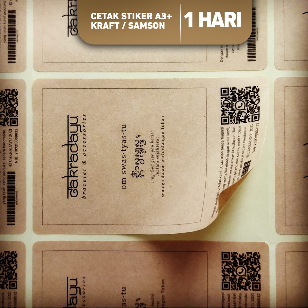 

Cetak Stiker Kraft / Stiker Samson / Stiker Ecopaper / Stiker Coklat Ukuran A3+ (Bisa Cutting)