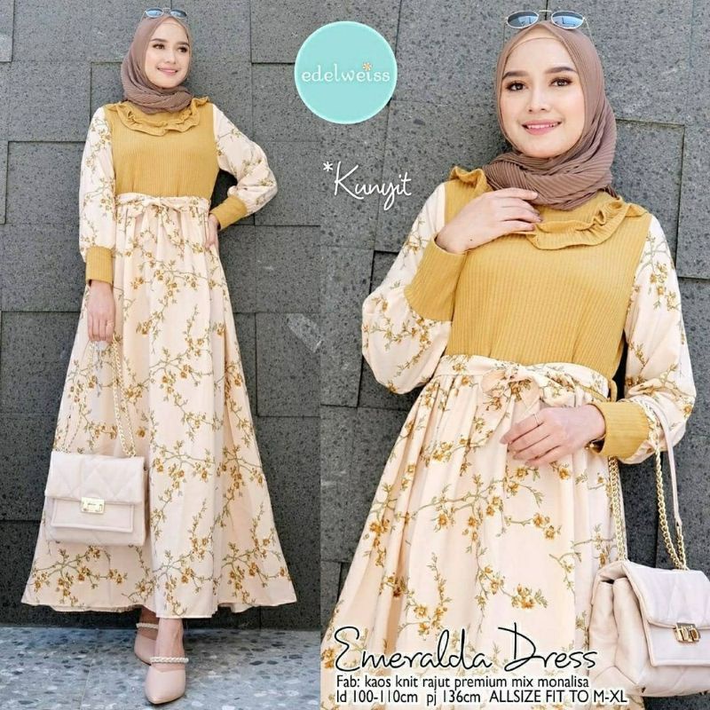 Emeralda Dress, GAMIS MUSLIM CANTIK MODIS FIT XL BAHAN KAOS KNITE RAJUT PREMIUM MIX MONALISA LD 100-110 TERMURAH