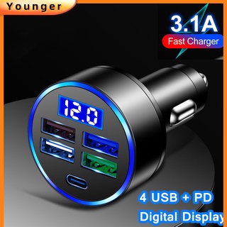 Adapter Charger Mobil 4 Port Usb Tipe-c Fast Charging Untuk Iphone / Android