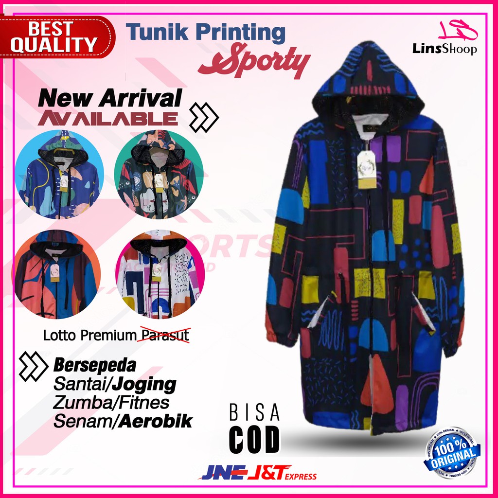BEST SELLER  Jaket Sepeda Wanita Tunik Printing Premium Hoodie Bahan Lotto Outwear Terbaru LP6