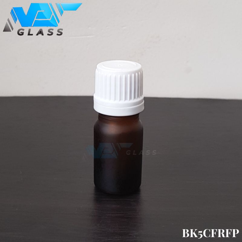 botol kaca 5ml coklat amber doff frosted tutup filler putih