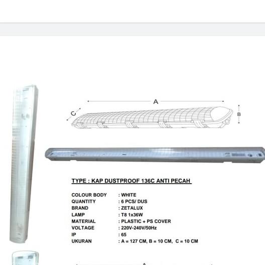 Murah Kap Tl Waterproof 1X36 Zetalux (Anti Pecah) Terlaris