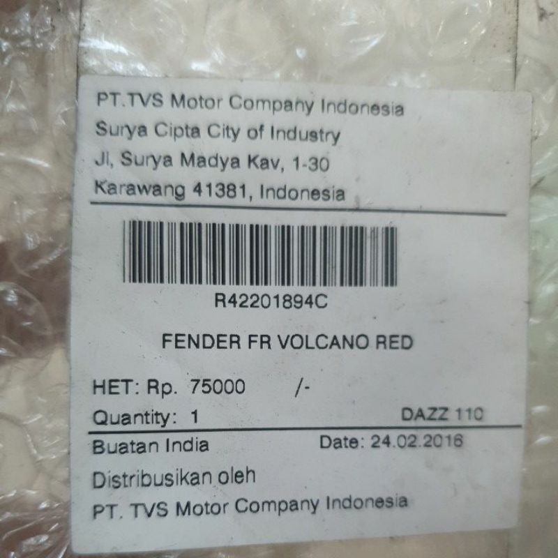 Selebor Depan Dazz Volcano Red TVS ( Fender Front )